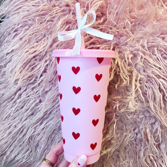 "Valentines Heart" Pink Cold Cup